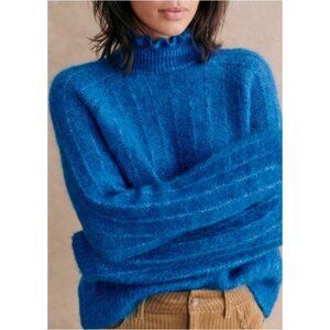 EUC Sezane Loris Mohair Wool Ruffle Neck Sweater Cobalt Blue XXS